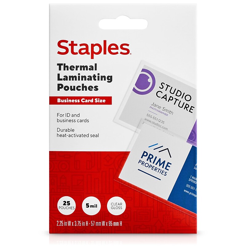 Staples Thermal Laminating Pouches, Business Card, 5 Mil, 25/Pack (17470/ST17470) image 1