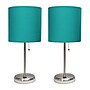 Creekwood Home Oslo Duo 19.5" LED Table Lamp with USB Port, Brushed Steel/Teal Shade, 2/Set (CWT-2012-TL-2PK)~#|#~819DCE44-070E-40CF-9E47E1430DF303EE_sc7