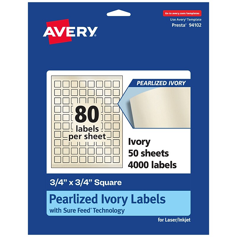 Avery Pearlized Ivory Square Multipurpose Labels, 3/4" x 3/4", Ivory, 4000/Box (94102) image 1
