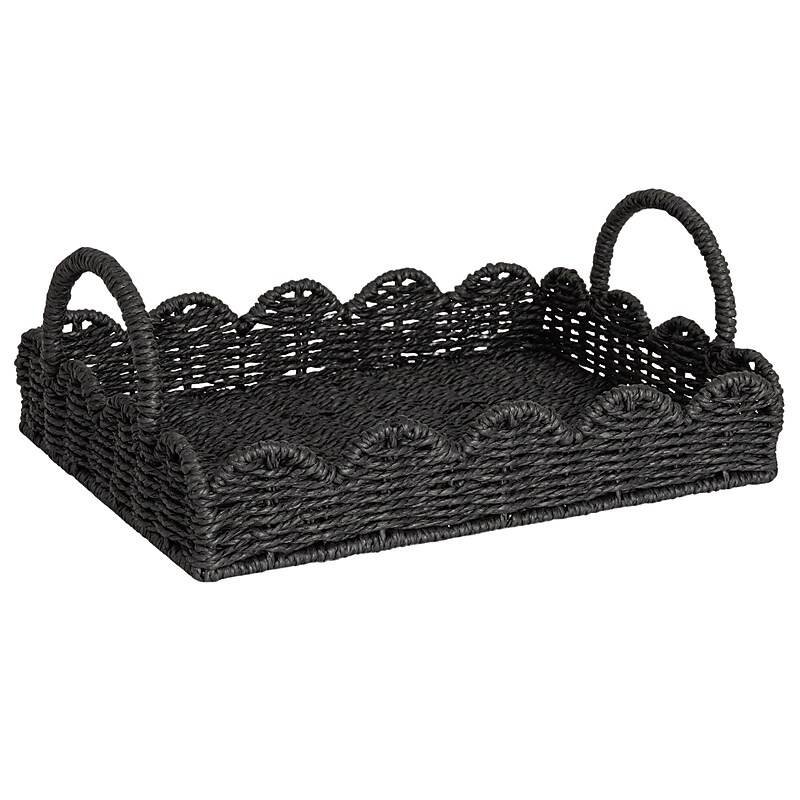 Household Essentials Woven Storage Wicker Basket with Handles, Black (HE1197) image 1