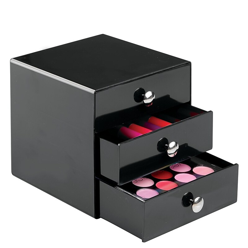 interDesign Drawers 3-Compartment Stackable Plastic Accessory Tray, Black (35360) image 1