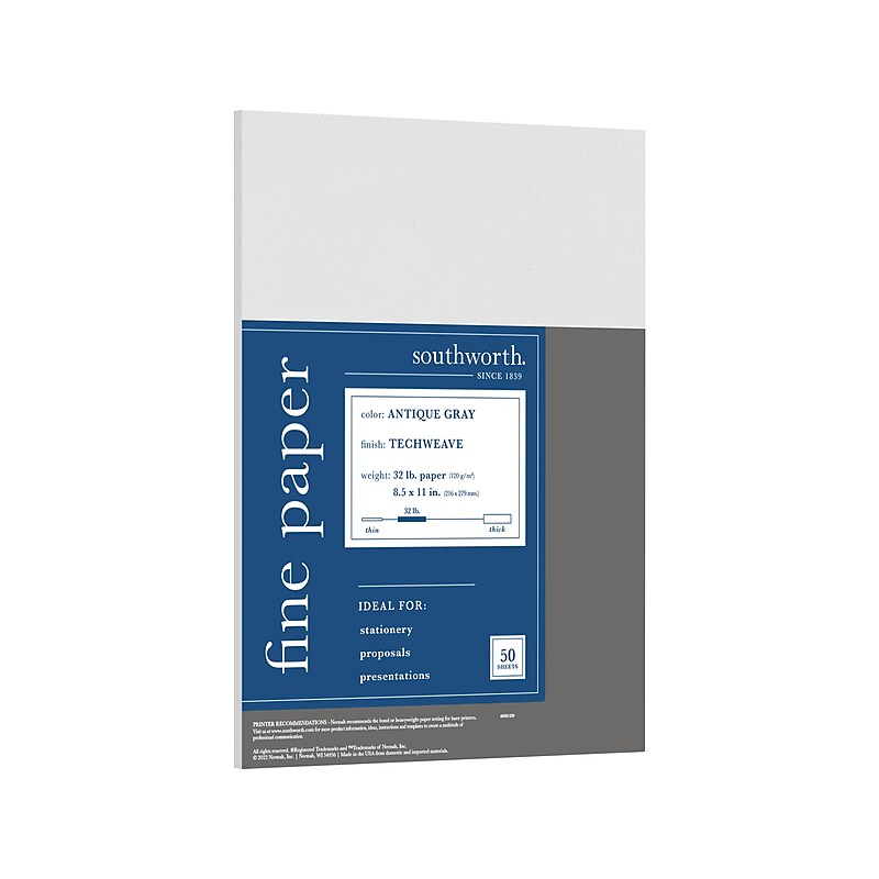 Southworth 8.5" x 11" Business Paper, 32 lbs., Antique Gray, Techweave Finish, 50 Sheets/Pack (91598) image 1