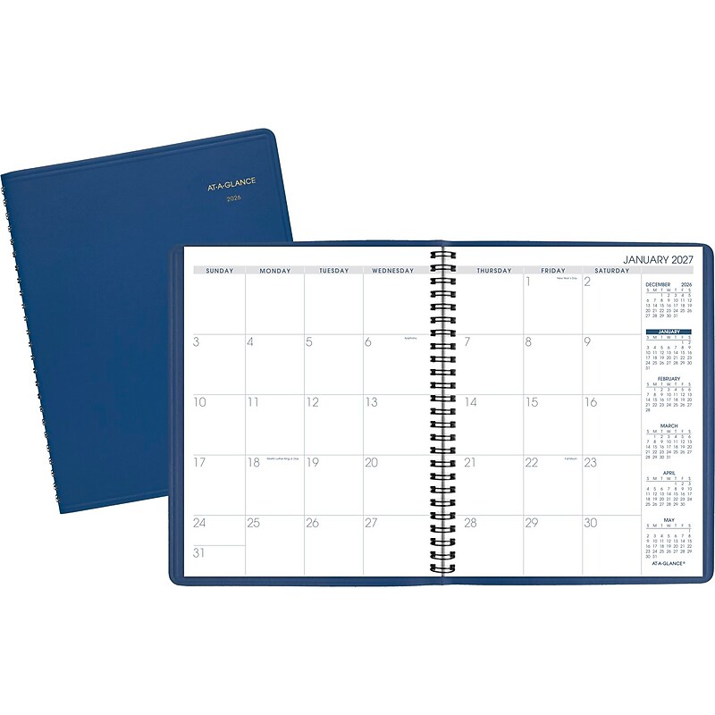 2027 AT-A-GLANCE 7" x 8.75" Monthly Planner, Faux Leather Cover, Blue (70-124-20-27) image 1