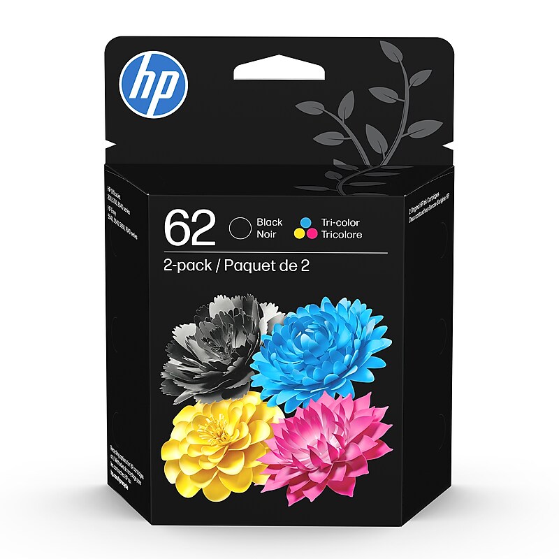 HP 62 Black/Tri-Color Standard Yield Ink Cartridge, 2/Pack (N9H64FN#140) image 1