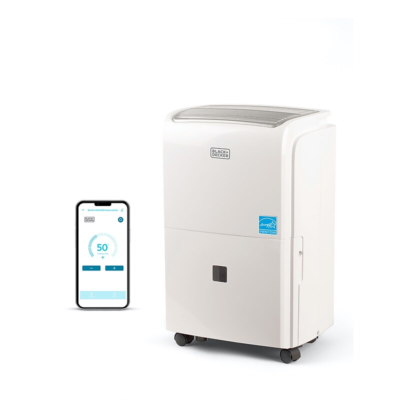 Black & Decker Energy Star 50-Pint Portable Dehumidifier, WiFi Enabled, 2-Speed, Covers up to 4500 sq. ft., White (BDT50PWTBWF) image 1