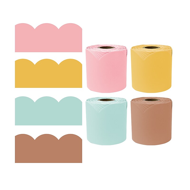 Carson Dellosa Rolled Scalloped Borders, 3" x 65', Boho Sunset, 4/Pack (145415) image 1