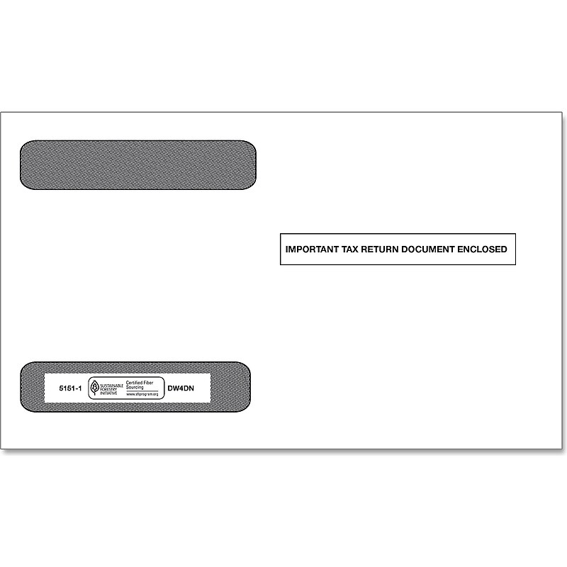 ComplyRight Double Window Envelope for W-2 (5218) Tax Form, 5.63" x 9", White/Black, 100/Pack (51511) image 1