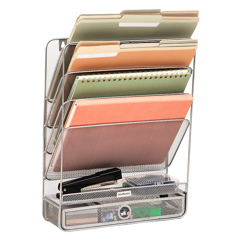 Mind Reader 7-Compartment Metal Desk Shelf, Silver (MAGROUND-SIL) image 1