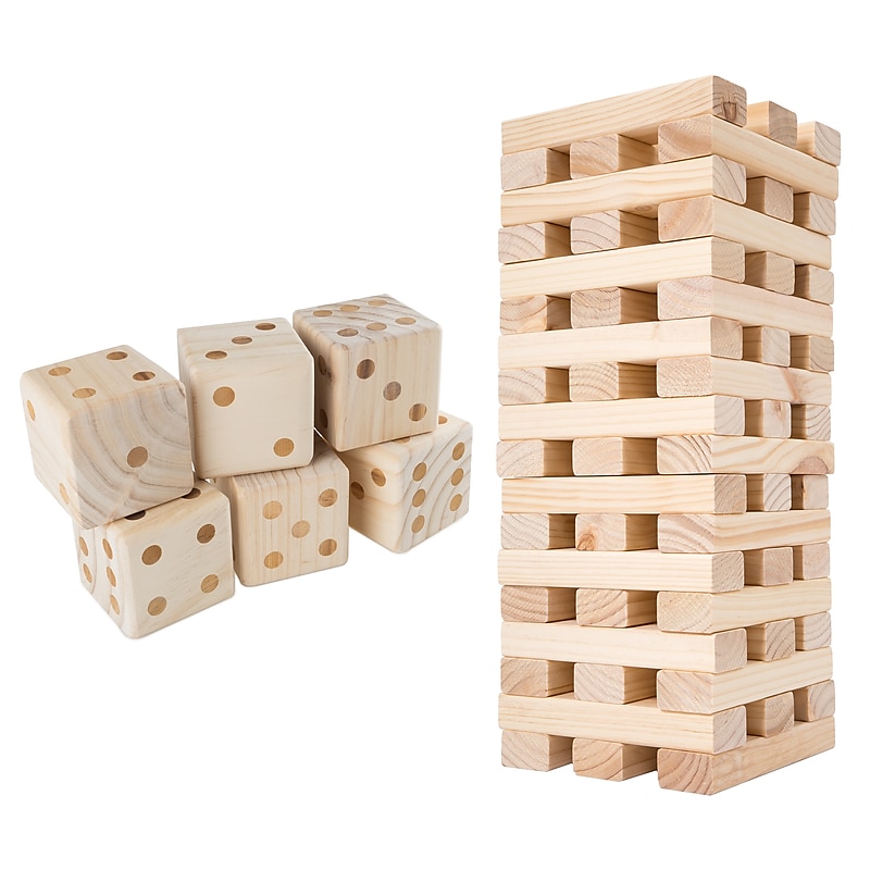 Hey! Play! Wood Blocks Stacking Game & Dice Set, Tan (80-ZS-TT) image 1
