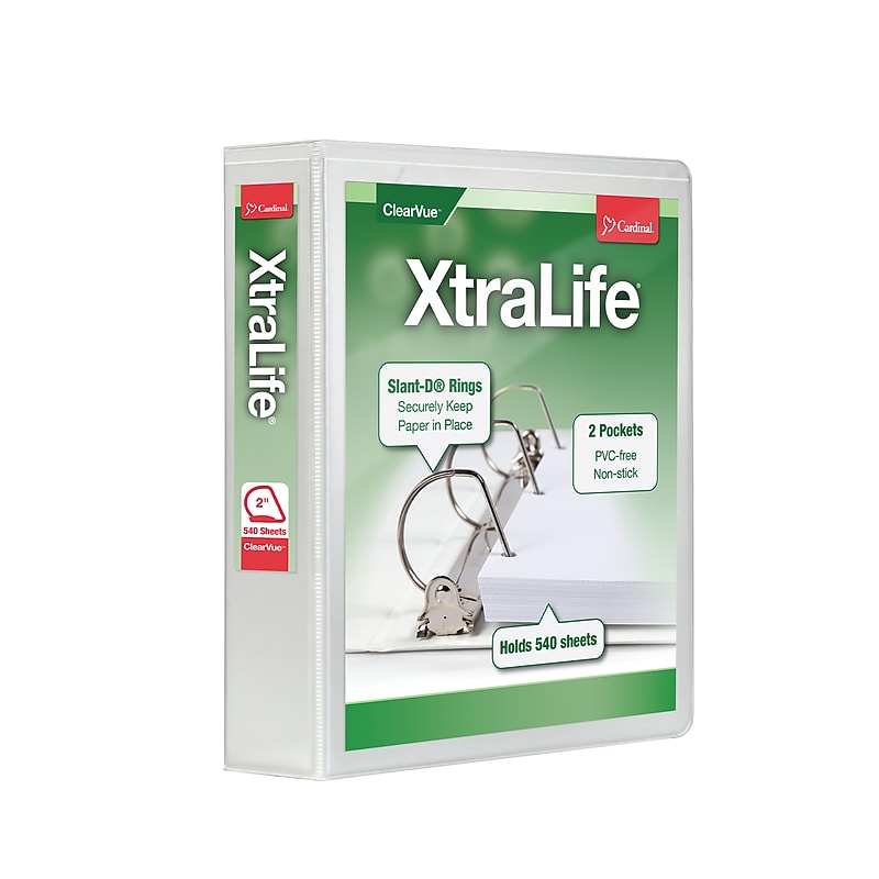 Cardinal XtraLife Heavy Duty 2" 3-Ring View Binders, D-Ring, White (26320) image 1