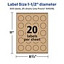 Avery Laser/Inkjet Round Multipurpose Labels, 1.5" Dia., Kraft Brown, 500 Labels/Pack (94506)~#|#~8207B166-BF04-4F72-B08AB7A3D65C2345_sc7