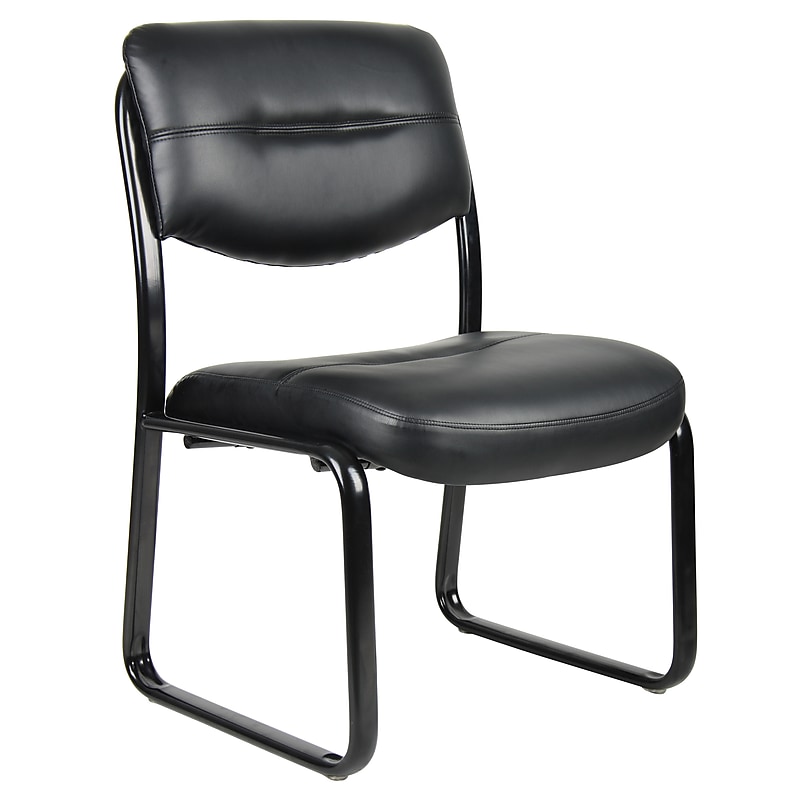 Boss Armless Leather Sled Base Side Chair, Black (B9539) image 1