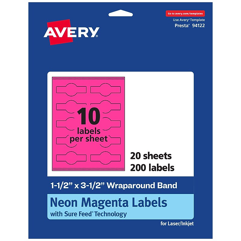 Avery Laser/Inkjet Cigar Multipurpose Labels, 1.5" x 3.5", Neon Magenta, 200/Pack (94122) image 1