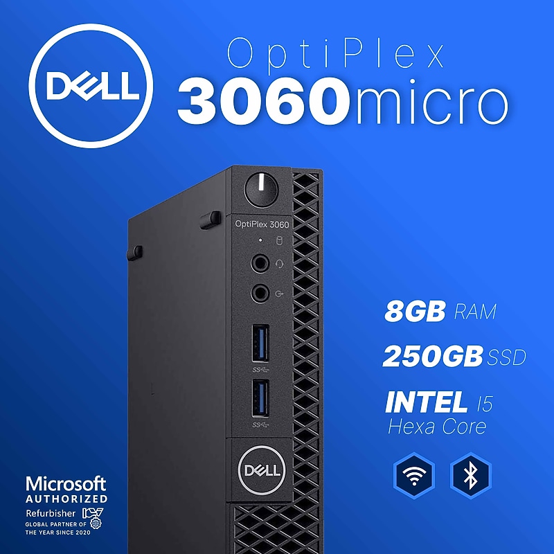 Dell Optiplex Refurbished Micro Computer, Intel Core i5-8500T, 8GB RAM, 250GB SSD, Windows 11 Pro, Speaker + Keyboard Included image 1
