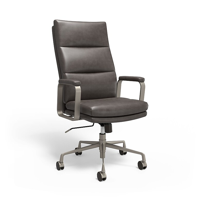 Staples® Shelton Ergonomic Leather Swivel Manager Chair, Gray (HG-70081) image 1