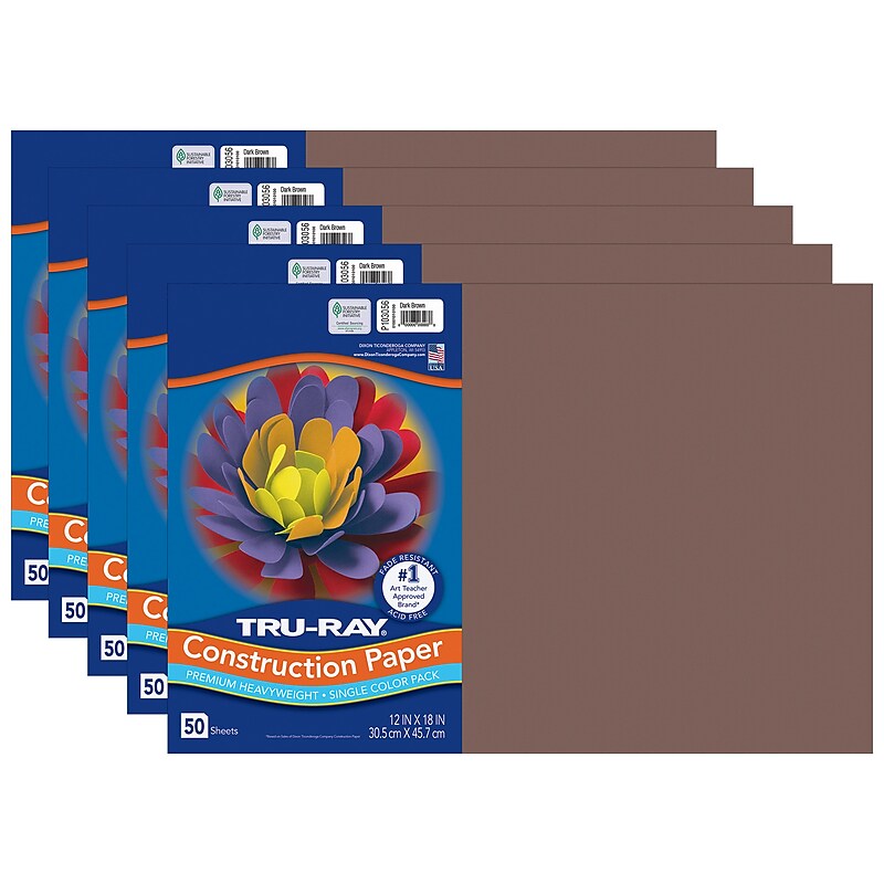 Tru-Ray 12" x 18" Construction Paper, Dark Brown, 50 Sheets/Pack, 5 Packs/Bundle (PAC103056-5) image 1