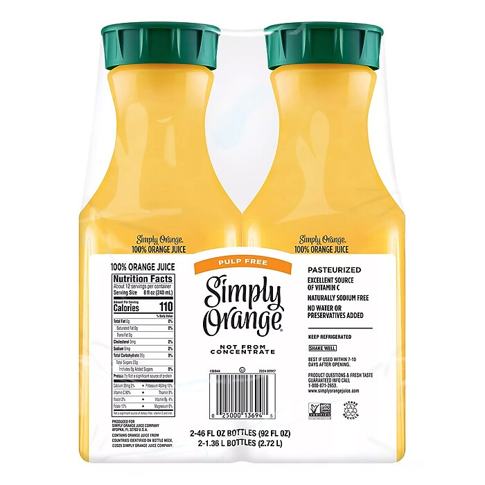 Simply 100% Orange Juice, No Sugar Added, No Pulp, 46 2/Pack