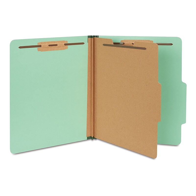 Staples 60% Recycled Pressboard Classification Folder, 1-Divider, 1.75" Expansion, Letter Size, Light Green, 20/Box image 1