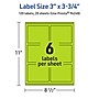Avery Printable Rectangle Multipurpose Labels, 3" x 3.75", Bright Green, 120/Pack (94248)~#|#~82415337-775B-47F7-B66BAE8537FBC17D_sc7