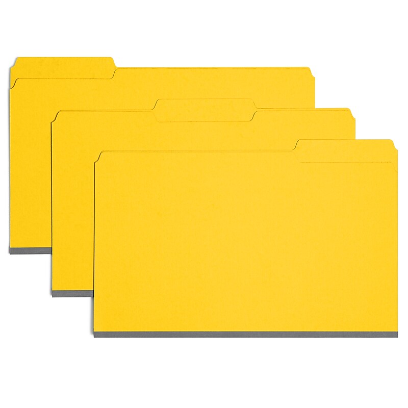 Smead 50% Recycled Recycled Heavy Duty File Folder, 1/3-Cut Tab, Assorted, Legal Size, Yellow, 25/Box (22562) image 1