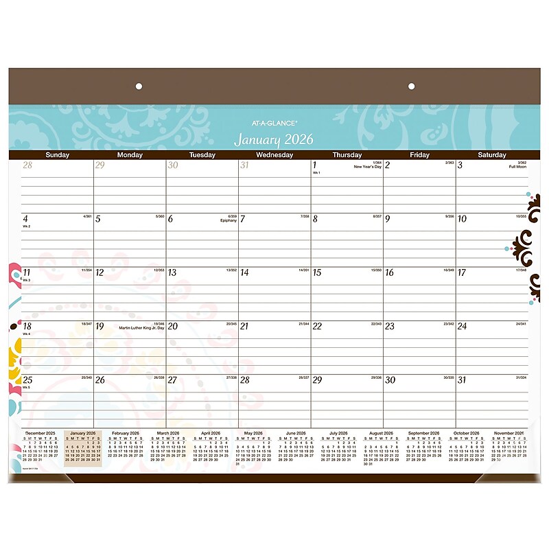 2026 AT-A-GLANCE Suzani 21.75" x 17" Monthly Desk Pad Calendar (SK17-704-26) image 1