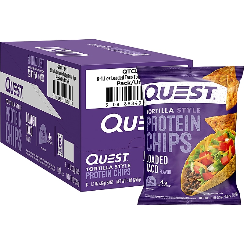 Quest Gluten Free Loaded Taco Tortilla Style Protein Chips, 1.1 oz., 8 Bags/Box (NTCT8M1) image 1