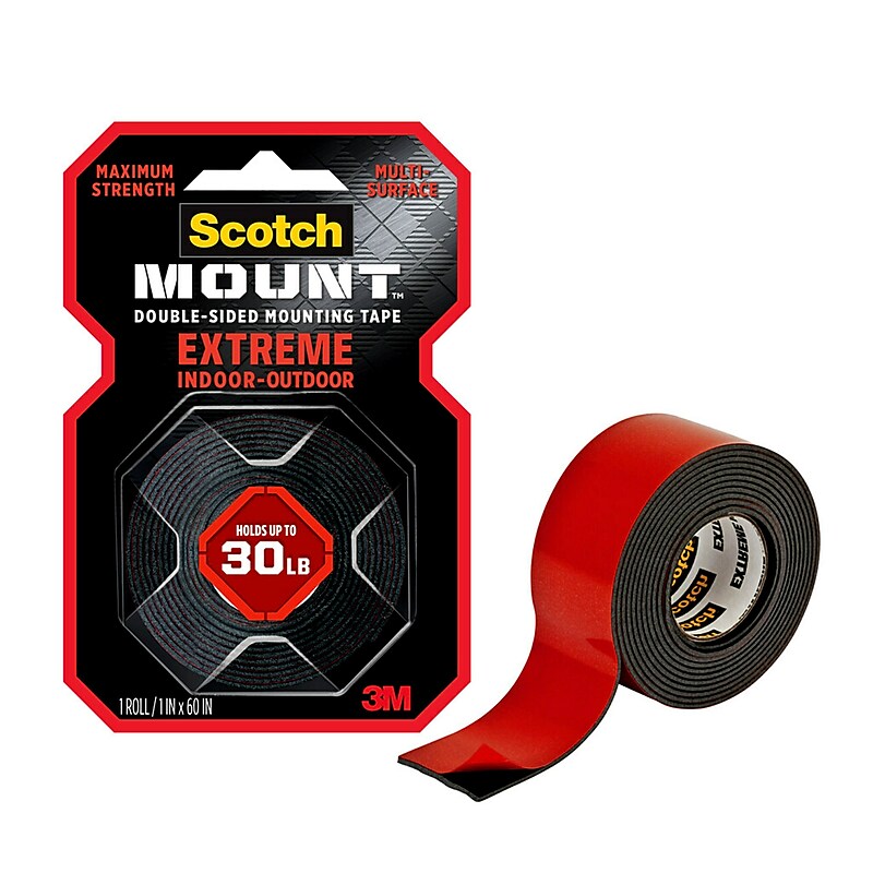 Scotch-Mount Extreme Double-Sided Mounting Tape, 1" x 60", 1 Roll, Black (414P) image 1