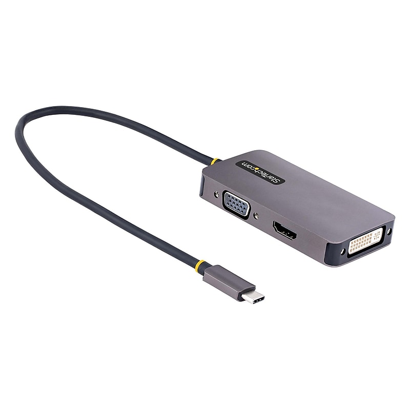 StarTech.com USB-C to HDMI/VGA/DVI Video Adapter, Male to Female, Attached 1ft Cable, 4K 60Hz/1080p (118-USBC-HDMI-VGADVI) image 1