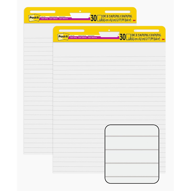 Post-it Super Sticky Wall Easel Pad, 25" x 30", Lined, 30 Sheets/Pad, 2 Pads/Pack (561WL-VAD-2PK) image 1