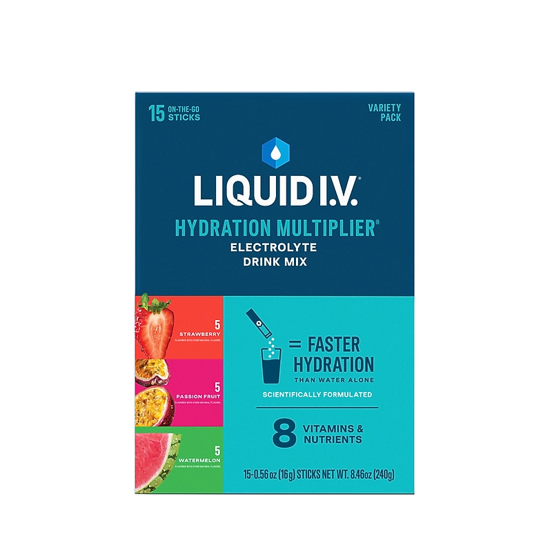 LIQUID I.V. Hydration Multiplier Variety Pack Electrolyte Powder Drink Mix, 0.56 oz., 15 Sticks/Box (EHC97192) image 1
