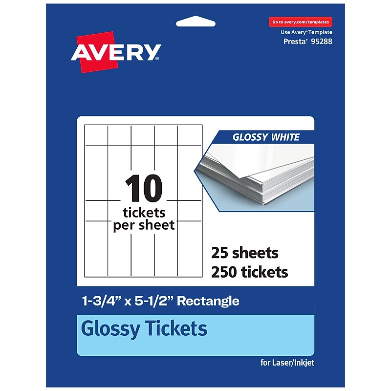 Avery Integrated Cards, 1-3/4" x 5-1/2", Glossy White, 250/Pack (95288) image 1