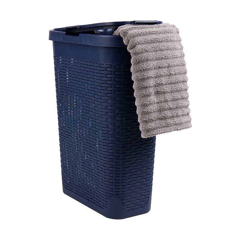 Mind Reader 10.57-Gallon Laundry Hamper with Lid, Plastic, Navy (40HAMP-NVY) image 1