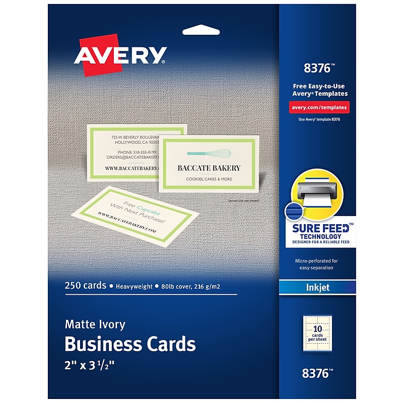 Avery Microperforated Business Cards, 2" x 3 1/2", Matte Ivory, 250 Per Pack (8376) image 1