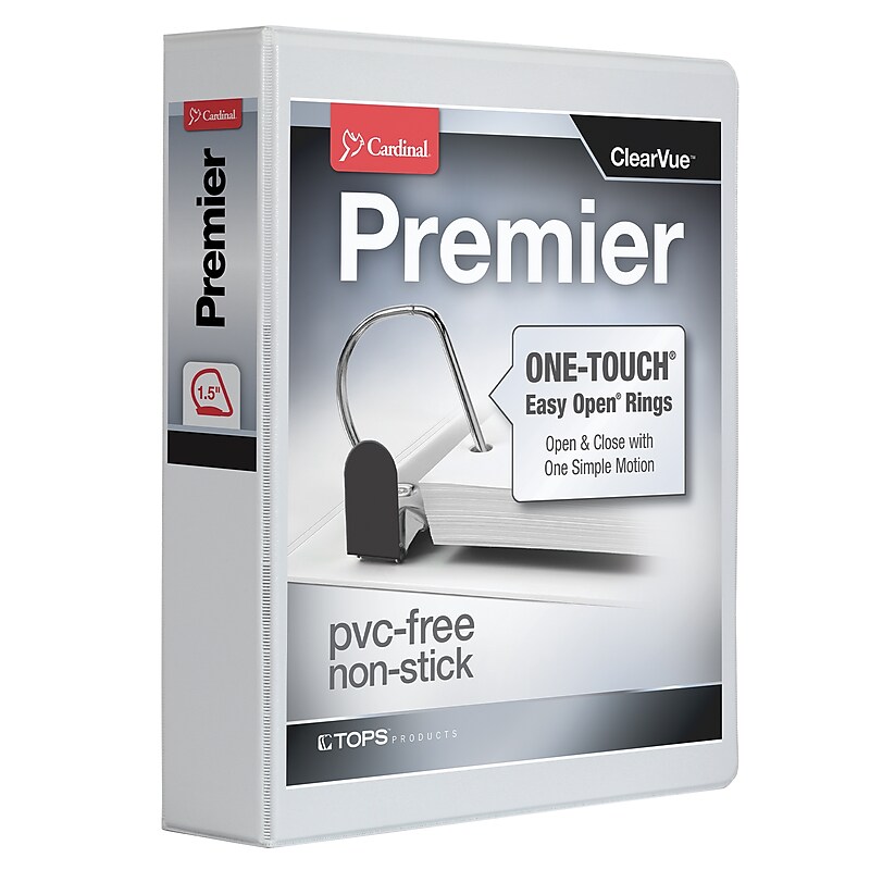 Cardinal Premier Heavy Duty 1 1/2" 3-Ring View Binders, D-Ring, White (10310) image 1