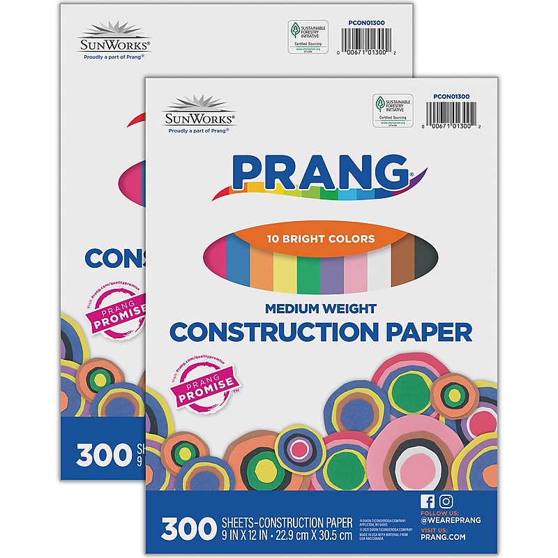 Prang 9" x 12" Construction Paper, Assorted Colors, 300 Sheets/Pack, 2 Packs/Bundle (DIX01300-2) image 1