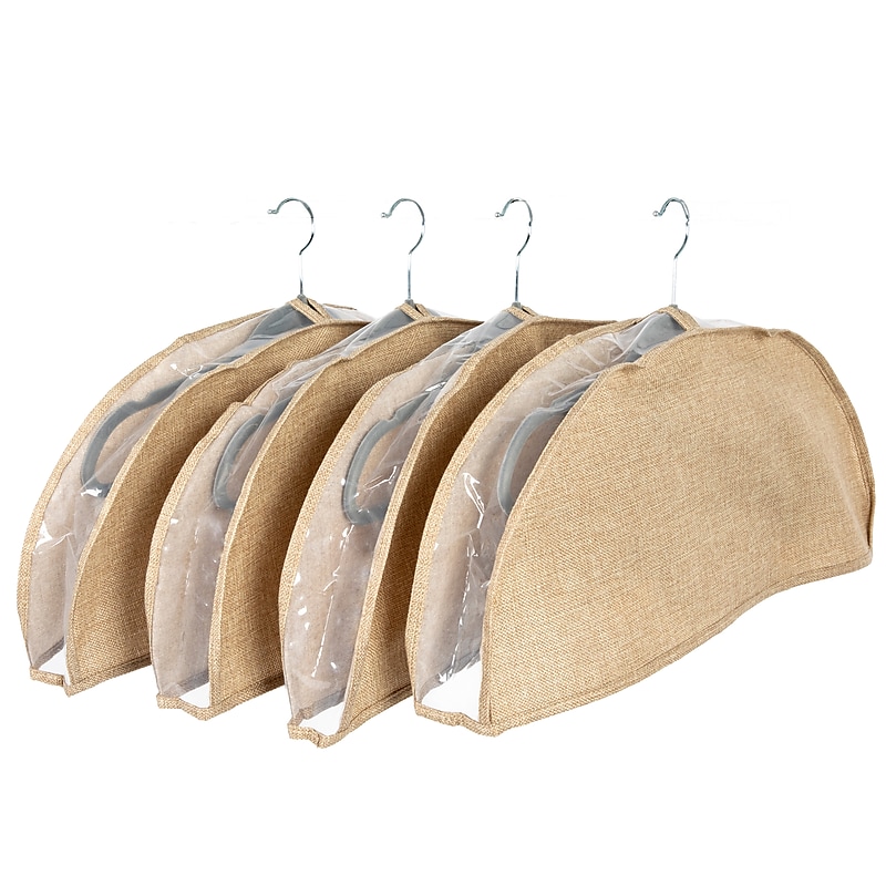 Household Essentials Hanging Clothing Shoulder Dust Covers, Latte Brown, 4/Set (HE1041) image 1