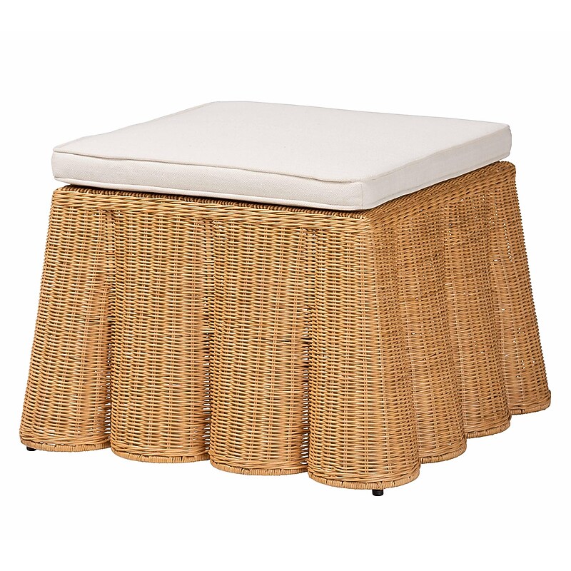 bali & pari Palm Natural Rattan Ottoman, Honey (244-13633-HiT) image 1