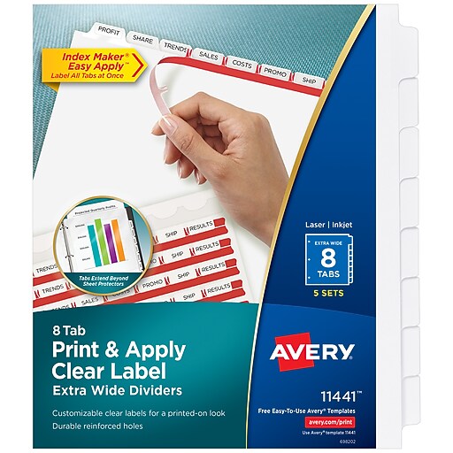 Avery Index Maker ExtraWide Paper Dividers with Print & Apply Label
