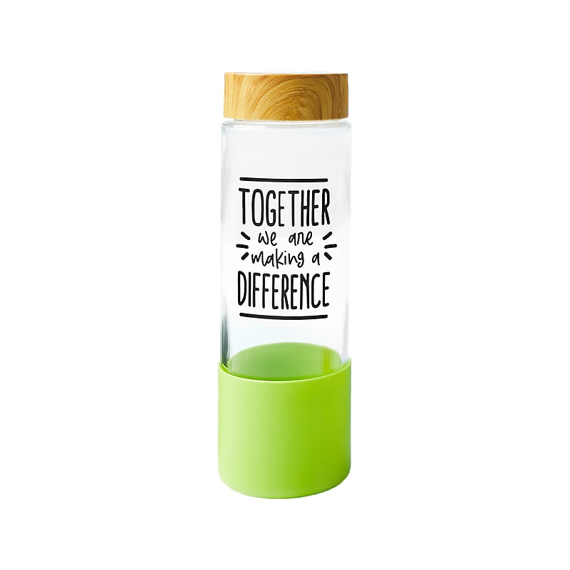 Baudville "Making a Difference" Glass Water Bottle, 22 oz., Green/Bamboo (139570331) image 1