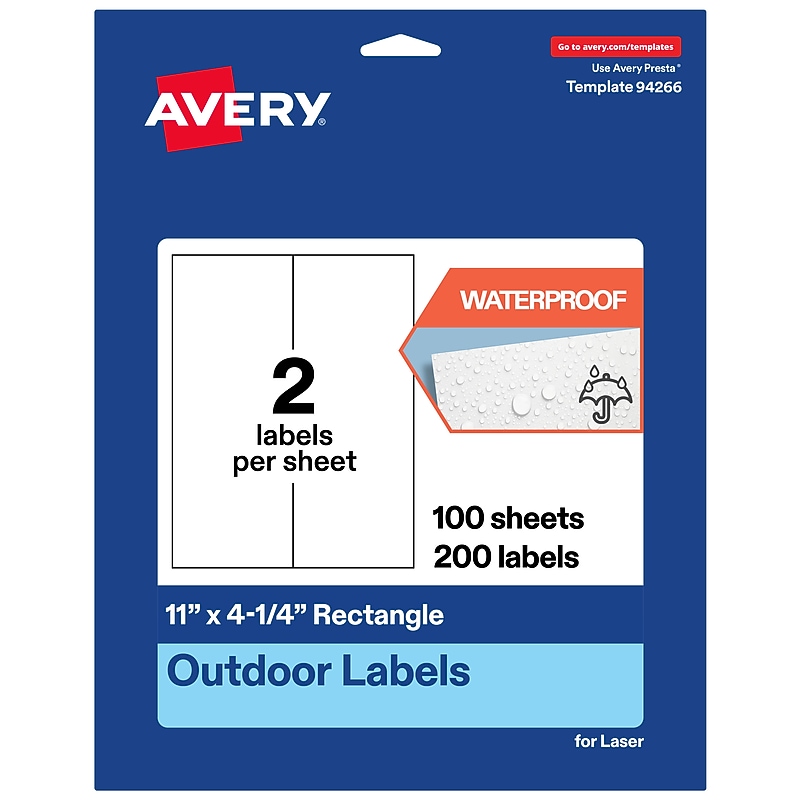 Avery Rectangle Laser Multipurpose Labels, 11" x 4.25", White, 200/Box (19479399387) image 1