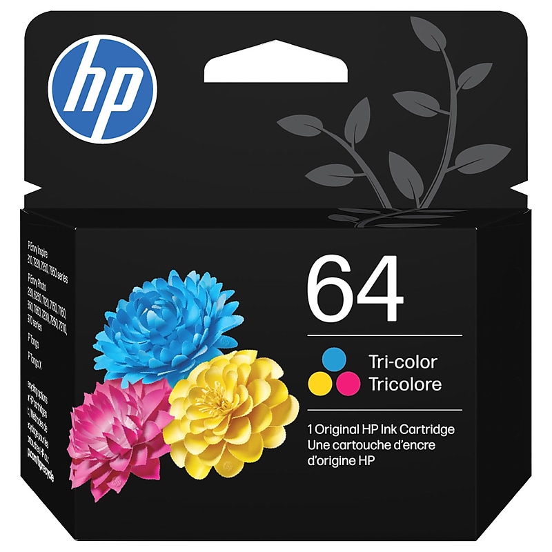 HP 64 Tri-Color Standard Yield Ink Cartridge, Prints Up to 165 Pages (N9J89AN#140) image 1