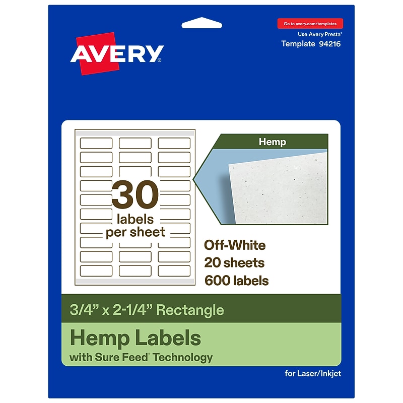 Avery Hemp Rectangle Laser/Inkjet Multipurpose Labels, 3/4" x 2-1/4", Off-White (600/Pack) image 1