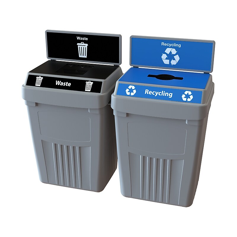 CleanRiver FlexE Plastic Dual-Stream Recycling Station, 100 Gallon, Gray (FX100B-GY2-W-BK-R-BE) image 1