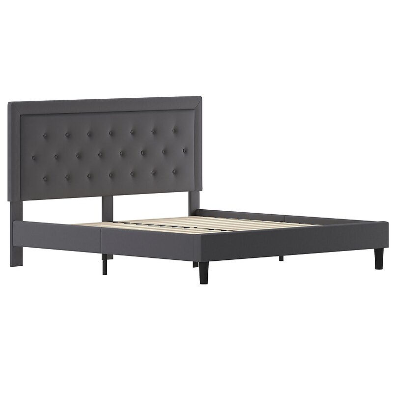 Flash Furniture Roxbury Tufted Upholstered Platform Bed in Dark Gray Fabric, King (SLBK5KDG) image 1