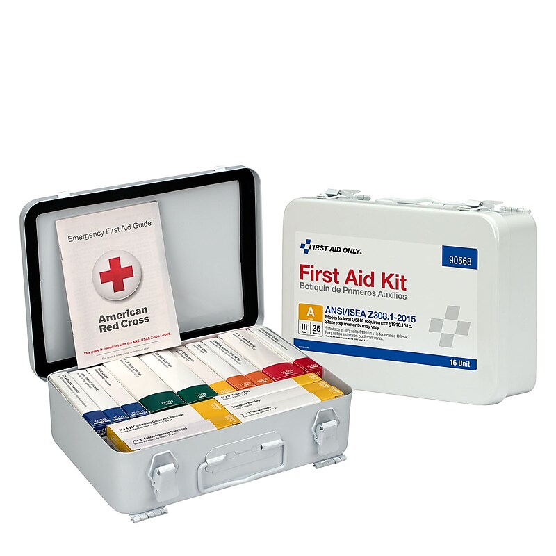 First Aid Only Unitized Metal First Aid Kit, ANSI 2015 Class A, 25 People, 82 Pieces (90568) image 1