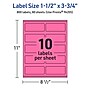 Avery Laser/Inkjet Rectangle Multipurpose Labels, 1.5" x 3.75", Bright Pink, 800/Box (94205)~#|#~83058380-132F-4DF0-898C179EE2C0A92A_sc7
