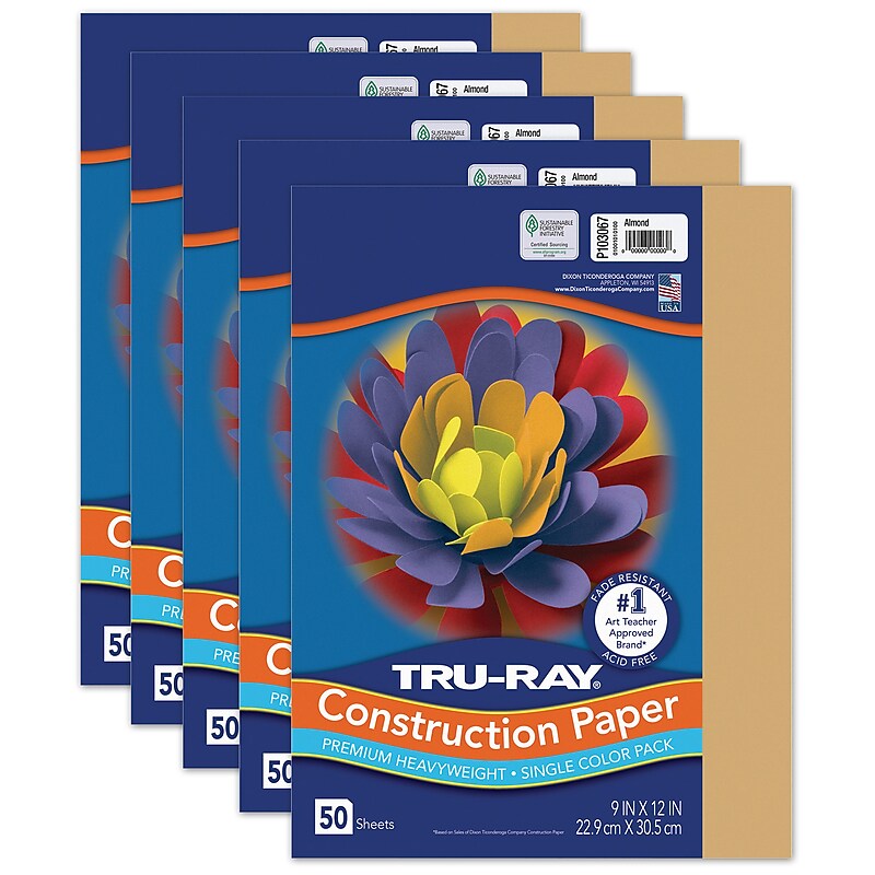Tru-Ray 9" x 12" Construction Paper, Almond, 50 Sheets/Pack, 5 Packs/Bundle (PAC103067-5) image 1