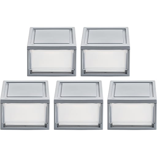 Iris Mini Storage Drawer, Gray/Translucent White, 5/Pack (500160) Staples