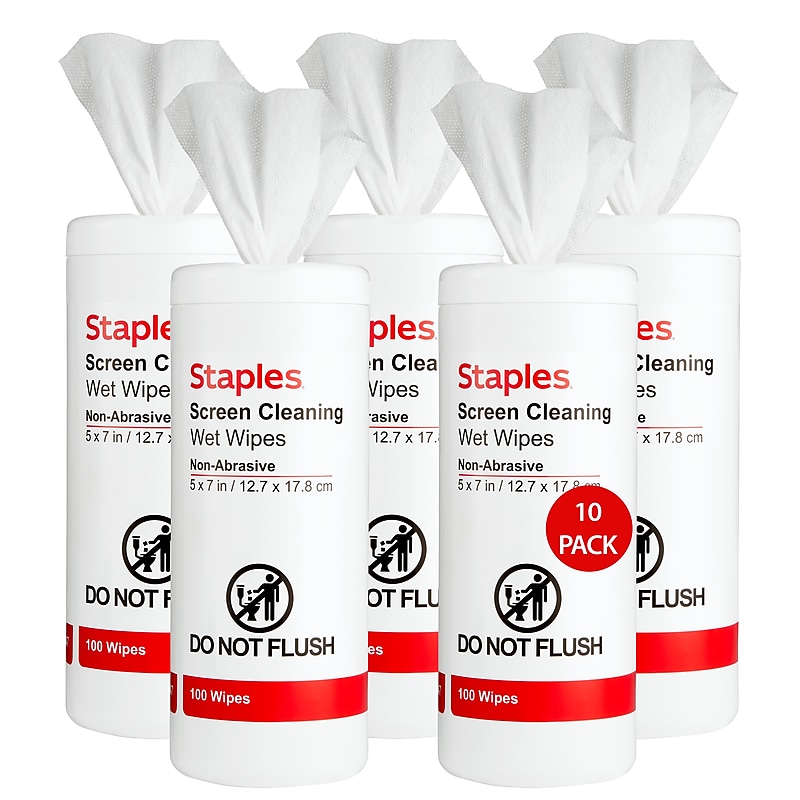 Staples Screen Cleaning Wipes, 100/Tub, 10/Pack (ST61848-VB) image 1