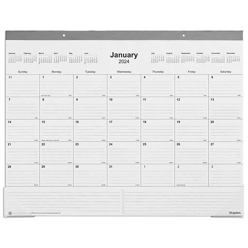 2024 Staples 22" x 17" Desk Pad Calendar, Gray (ST5970124) Staples
